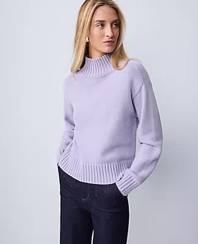Ann Taylor Ribbed Mock Neck Sweater In Purple