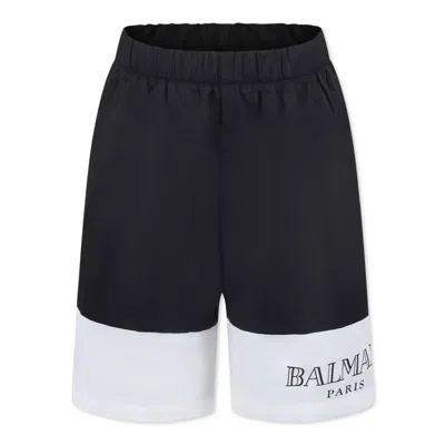 Balmain Black Swim Shorts For Boy With Logo In Multi