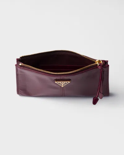 Prada Rectangular Leather Pouch For Cards And Essentials In Burgundy