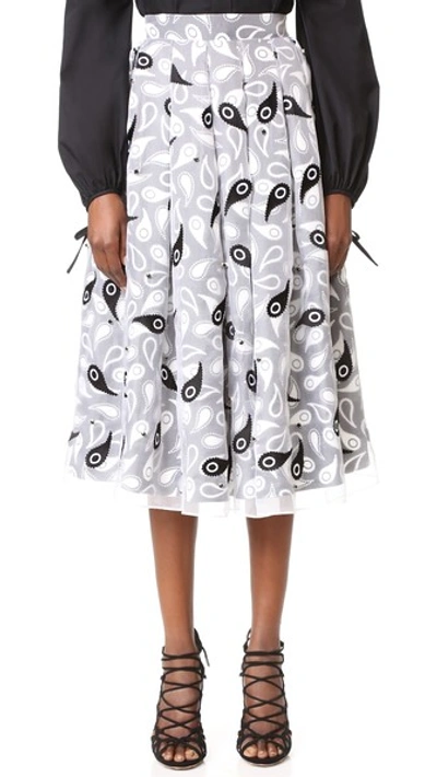 Holly Fulton Embroidered And Printed Organza Skirt In White/black