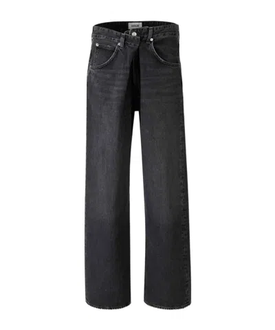 Agolde Vana Black Low-crotch Jeans With Book Closure In Denim Woman In Black
