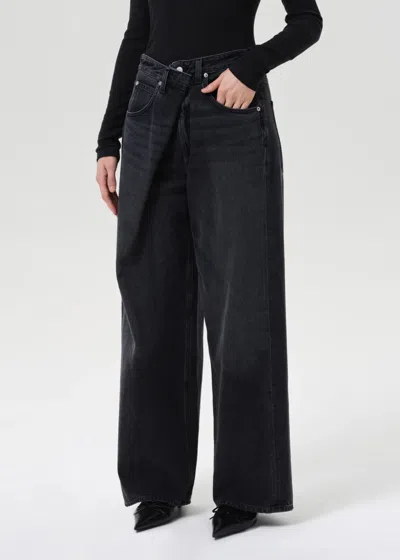 Agolde Vana Black Low-crotch Jeans With Book Closure In Denim Woman In Black