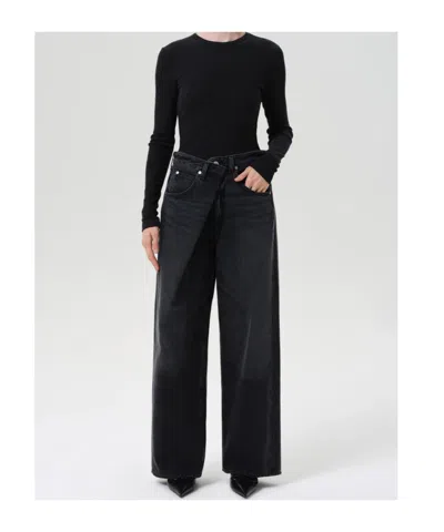 Agolde Vana Black Low-crotch Jeans With Book Closure In Denim Woman In Black