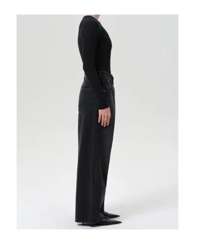 Agolde Vana Black Low-crotch Jeans With Book Closure In Denim Woman In Black