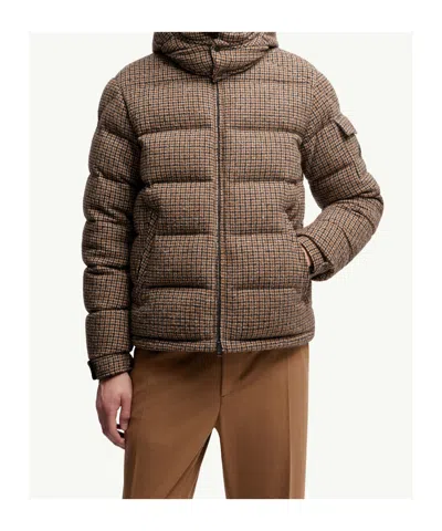 Moncler Montgenevre Checked Bouclé Down Jacket In Brown