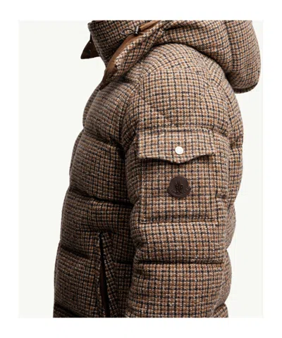 Moncler Montgenevre Checked Bouclé Down Jacket In Brown