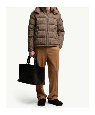 Moncler Montgenevre Checked Bouclé Down Jacket In Brown