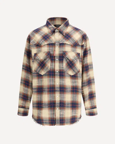 Dsquared2 Plaid Button-down Shirt With Chest Pockets In Brown