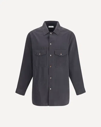 Lemaire Convertible Collar Shirt In Gray