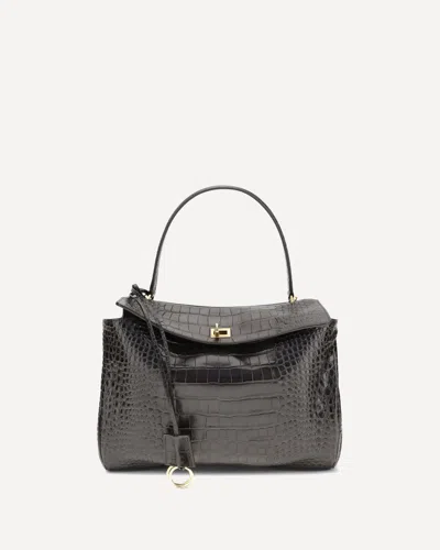 Balenciaga Rodeo Handbag In Crocodile-embossed Leather In Brown