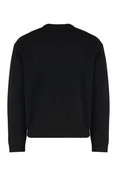 Maison Kitsuné Crew Neck Sweater With Large Fox Embroidery Black In Black