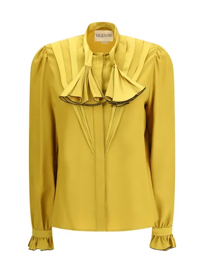 Valentino Silk Ruffle Pleated Blouse In Yellow