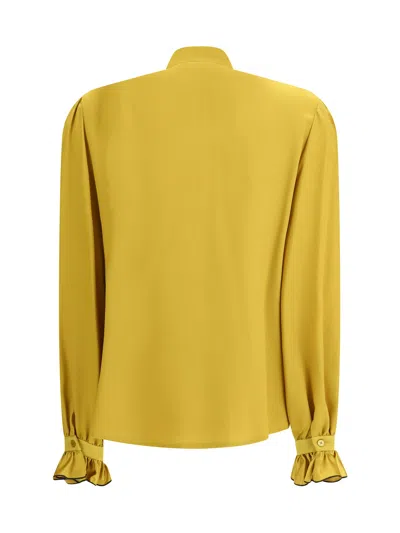 Valentino Silk Ruffle Pleated Blouse In Yellow