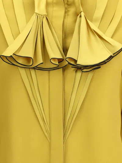 Valentino Silk Ruffle Pleated Blouse In Yellow