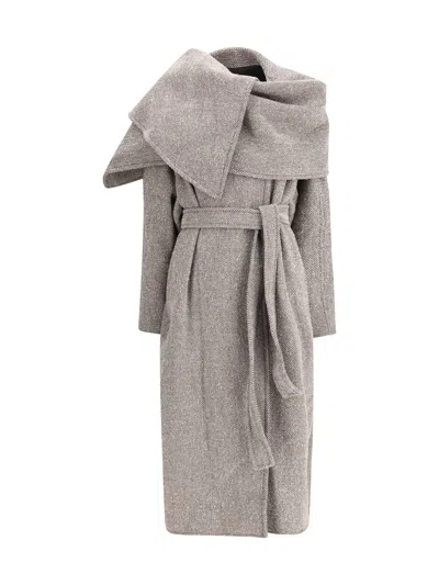 Ferragamo Oversized Asymmetric Coat In Gray