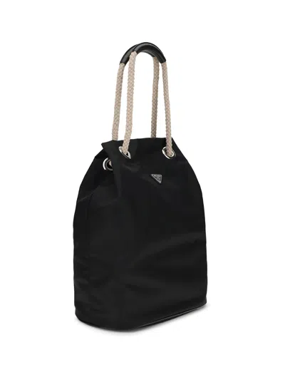 Prada Medium Mariner Re-nylon Bucket Bag In Black