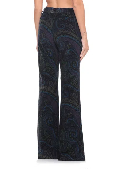Etro Paisley-print Flared Viscose Trousers In Blue