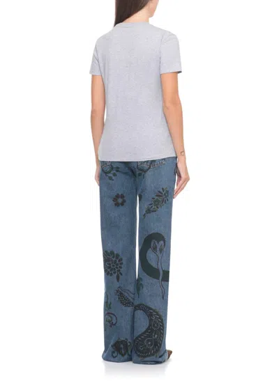 Etro Floral Crew Neck Short Sleeve Top In Gray