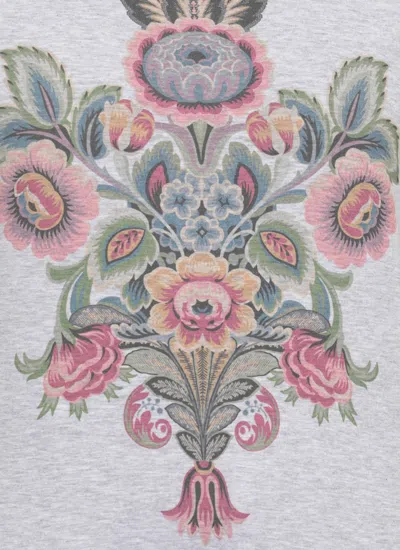 Etro Floral Crew Neck Short Sleeve Top In Gray