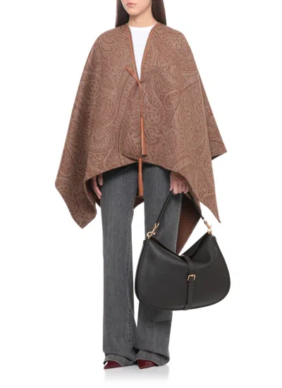 Etro Leather-trimmed Paisley-print Wool-blend Poncho In Multi