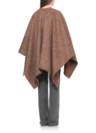 Etro Leather-trimmed Paisley-print Wool-blend Poncho In Multi