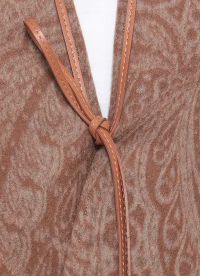 Etro Leather-trimmed Paisley-print Wool-blend Poncho In Multi