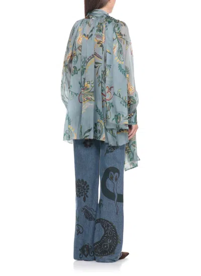 Etro Floral Long Sleeve Loose Fit Top In Blue