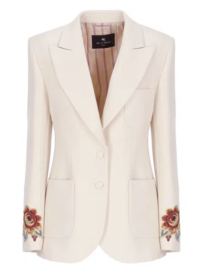 Etro Blazer With Embroidery In Neutral