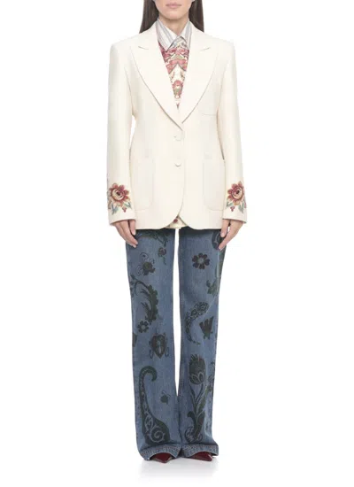 Etro Blazer With Embroidery In Neutral