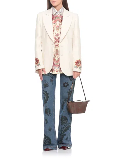 Etro Blazer With Embroidery In Neutral