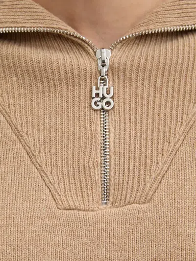 Hugo Boss Zip-neck Sweater In Brown