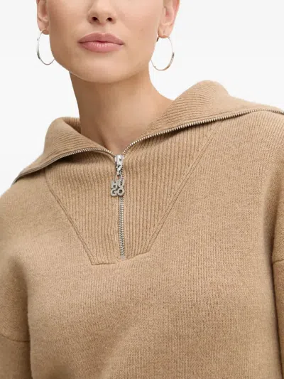 Hugo Boss Zip-neck Sweater In Brown