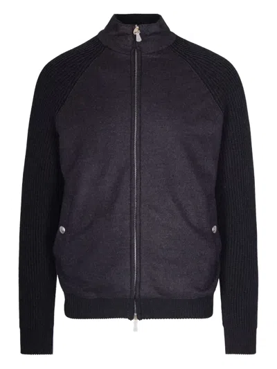 Eleventy Wool Jacket With High Collar And Ribbed Details In Black
