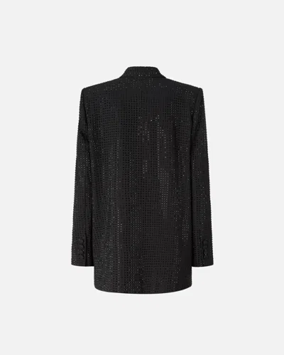 Pinko Oversized Double-breasted Blazer With Rhinestones In Black