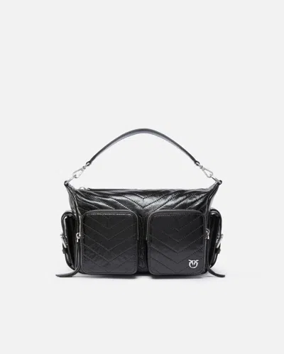 Pinko Medium Leather Cargo Bag With Pockets In Black
