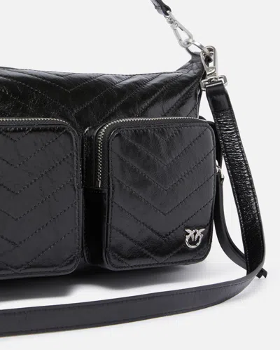 Pinko Medium Leather Cargo Bag With Pockets In Black