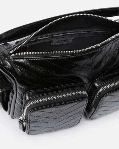 Pinko Medium Leather Cargo Bag With Pockets In Black