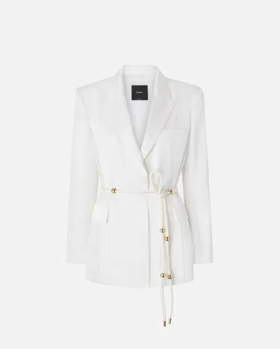 Pinko Shiny Satin Blazer With Belt And Boule In White