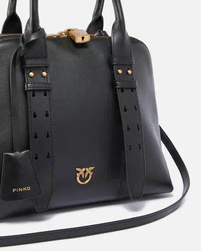 Pinko Bowling Bag Leather Shoulder Bag In Black