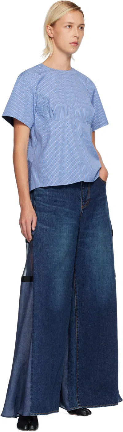 Sacai Blue Poplin T-shirt In Blue