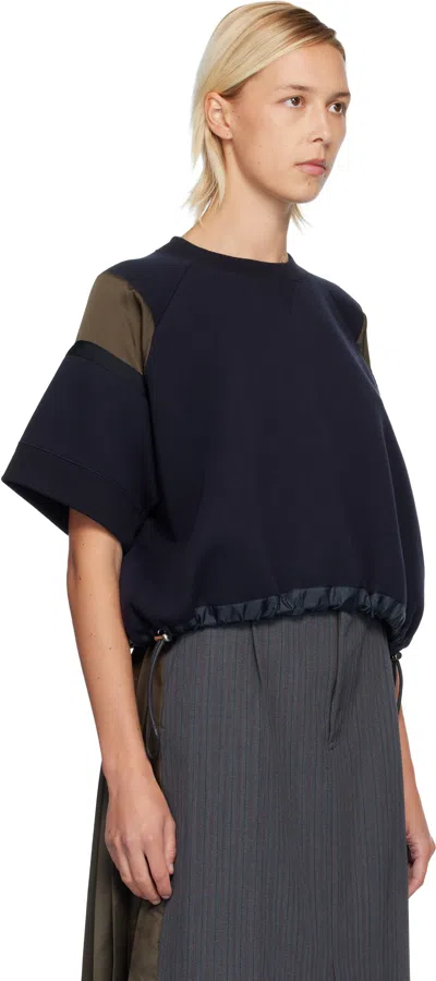 Sacai Oversized Technical Cotton T-shirt With Adjustable Drawstring Hem In Blue