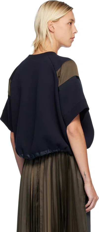 Sacai Oversized Technical Cotton T-shirt With Adjustable Drawstring Hem In Blue