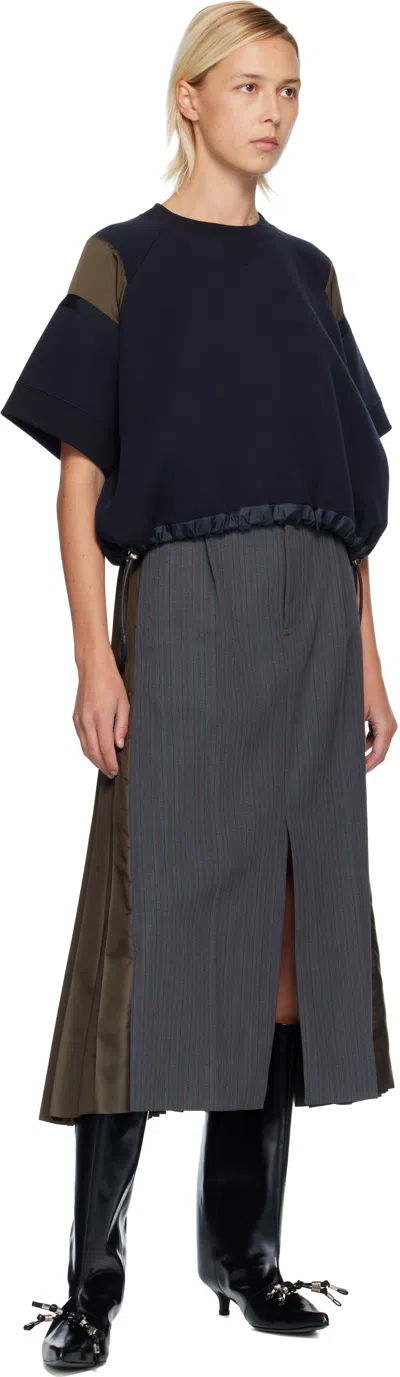 Sacai Oversized Technical Cotton T-shirt With Adjustable Drawstring Hem In Blue