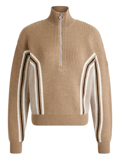 Fusalp Mirala Striped Ribbed Wool Sweater In Brown