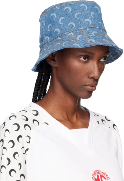 Marine Serre Moon Laser Print Denim Bucket Hat In Blue