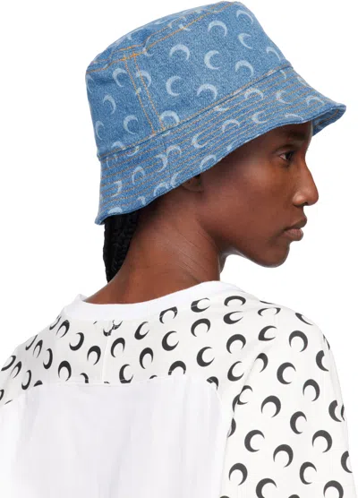 Marine Serre Moon Laser Print Denim Bucket Hat In Blue