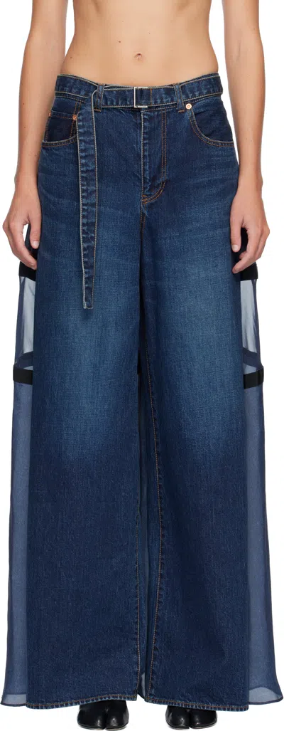 Sacai Blue Paneled Jeans In Blue