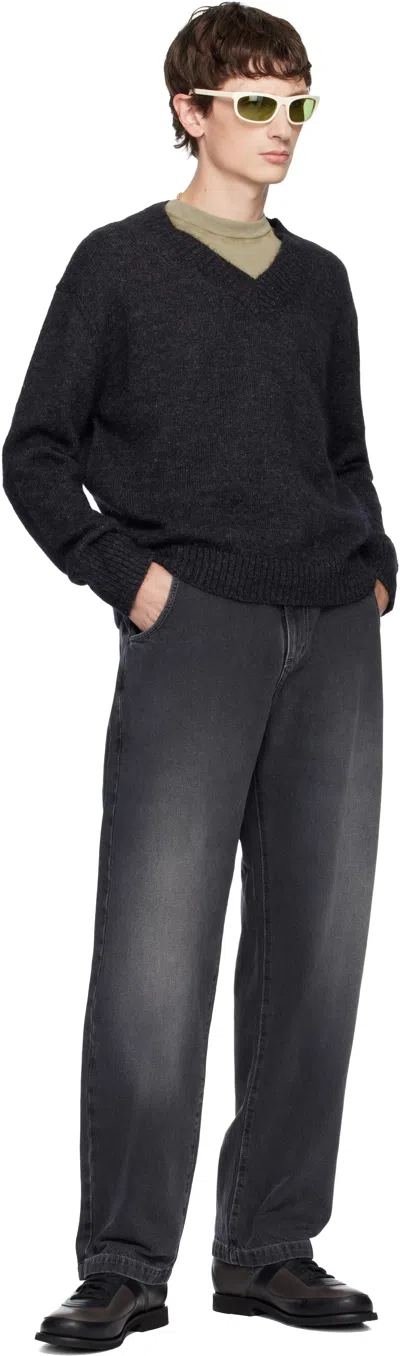 Second / Layer Gray Vexed V-neck Sweater In Black