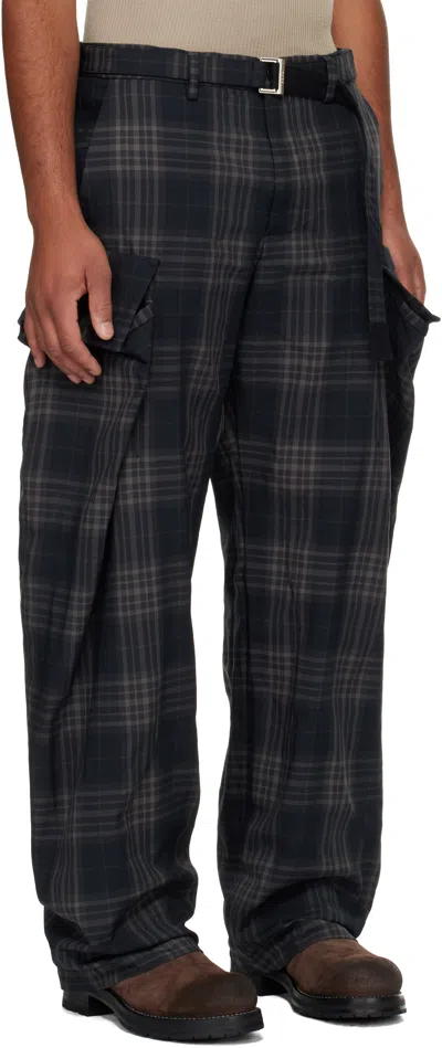 Sacai Black Plaid Cargo Pants In Black