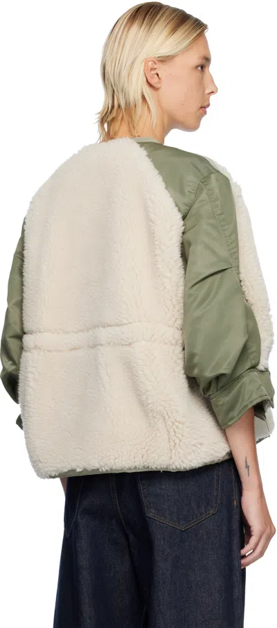 Sacai Beige & Khaki Faux-shearling & Nylon Twill Jacket In White